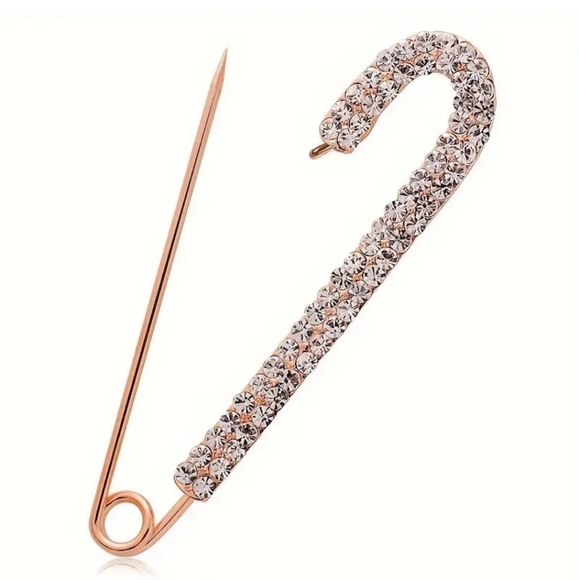 Rose Gold Rhinestone Safety Pin Brooch Pin - Picture 5 of 5